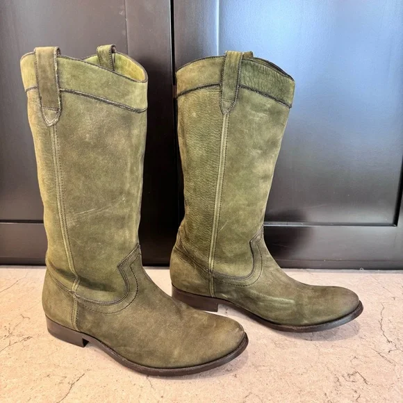 Frye Olive Suede Western Heeled Boots - Picture 4 of 5
